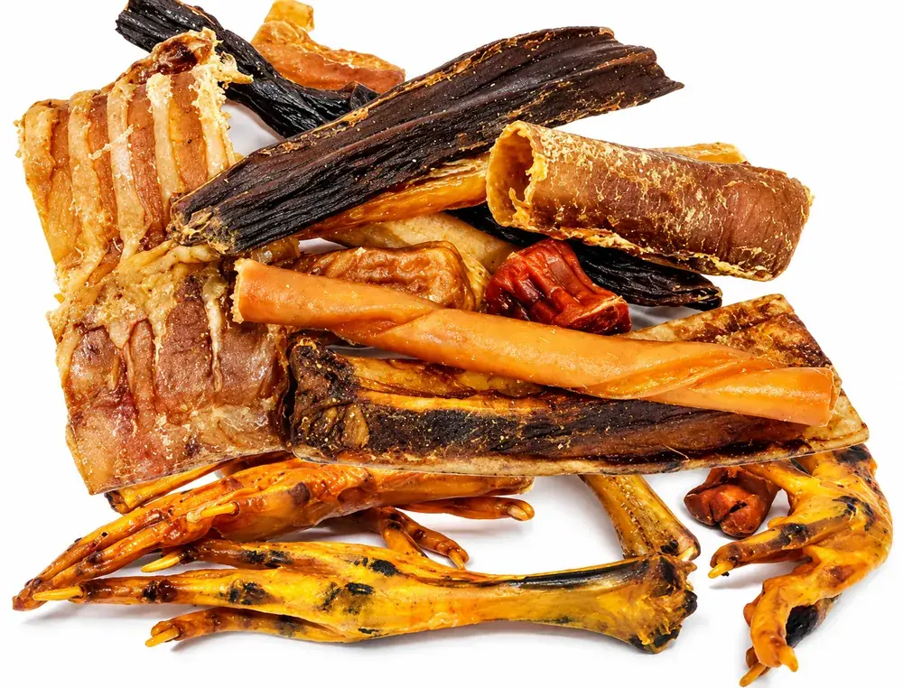 Masticables naturales deshidratados: patas, tráqueas, orejas y piel